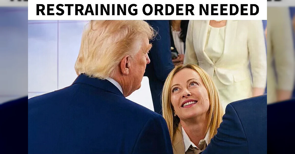 Meme di Donald Trump con Giorgia Meloni e provocazione su ordine restrittivo