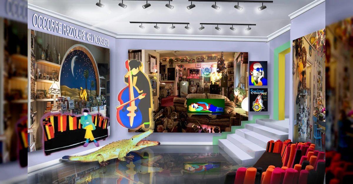 Lavori di allestimento del Museo Casa Arbore a Foggia, dedicato a Renzo Arbore, con spazi espositivi e memorabilia