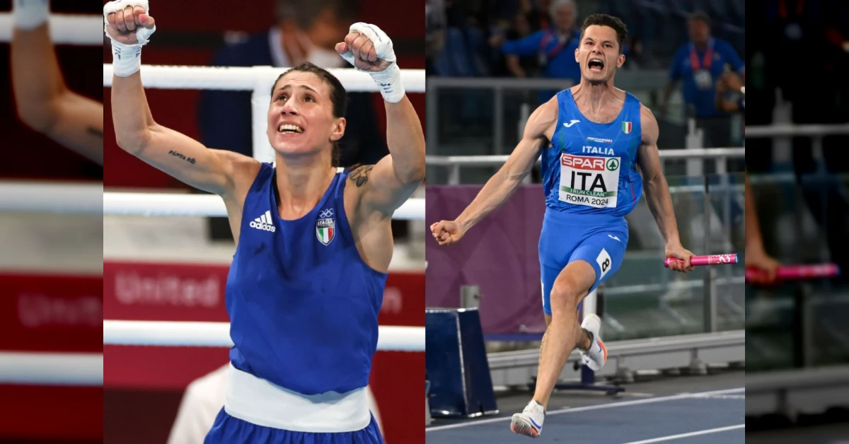 Irma Testa e Filippo Tortu, portabandiera azzurri, alla cerimonia di apertura dei Giochi del Mediterraneo di Taranto 2026