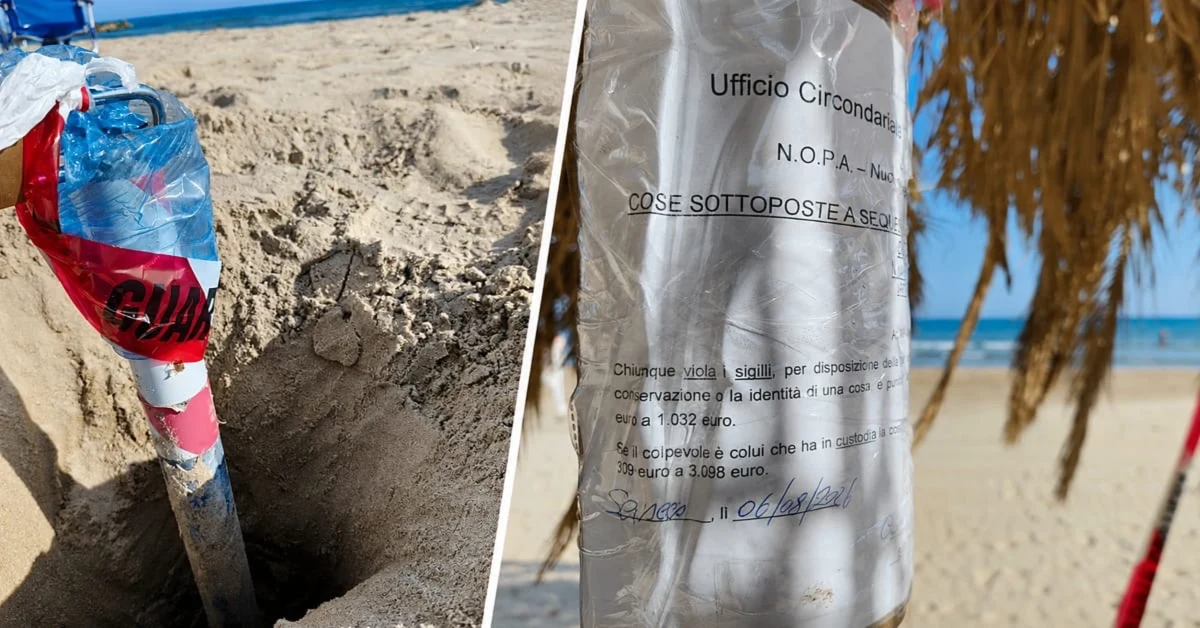 Ombrelloni fissi e ganci di ferro sequestrati sulla spiaggia di Menfi