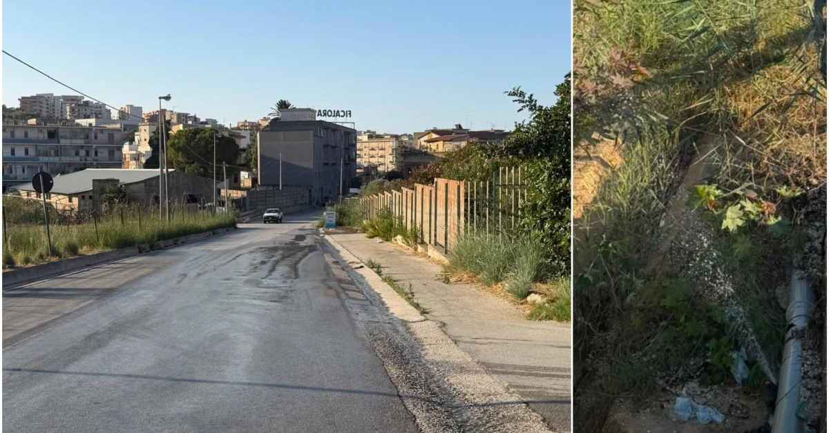 Perdita idrica su via Lioni a Sciacca con acqua che allaga la campagna