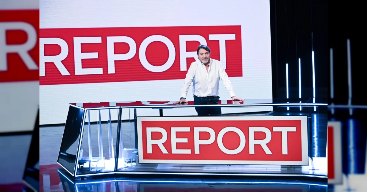 Giulia Presutti e Daniele Piervincenzi, nuovi conduttori di Report, davanti al logo del programma Rai