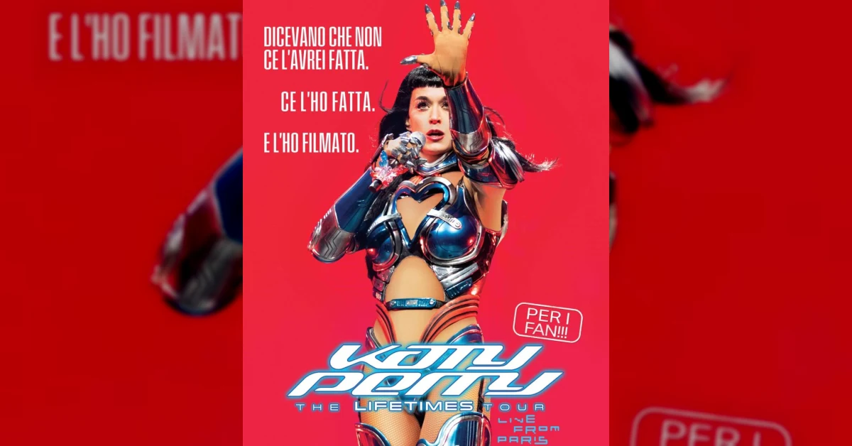 Katy Perry sul palco durante il The Lifetimes Tour a Parigi, concerto live con luci e coreografie spettacolari