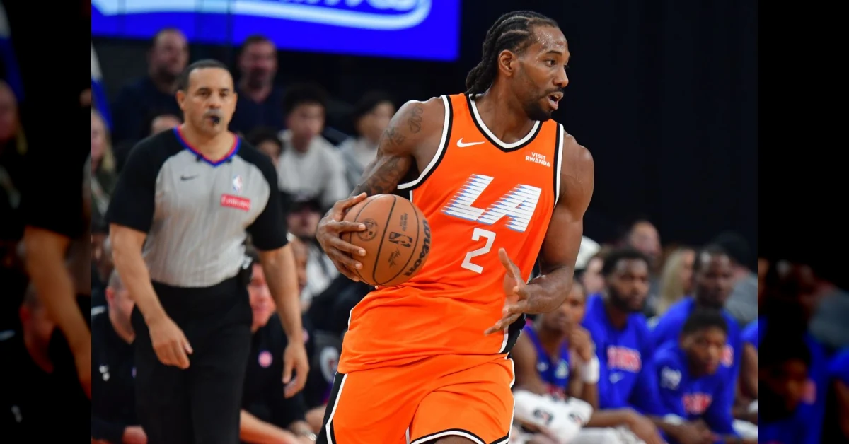 Kawhi Leonard in maglia Clippers con grafica NBA e sanzioni