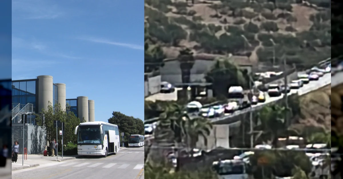 Autobus della ditta Lumia in ritardo lungo la strada verso l'aeroporto di Birgi per la chiusura della galleria Belvedere
