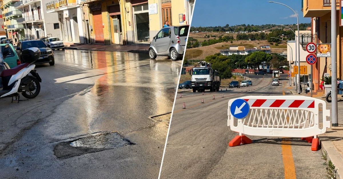 Strada allagata a Sciacca in via De Gasperi per perdita idrica vicino via Ferraro