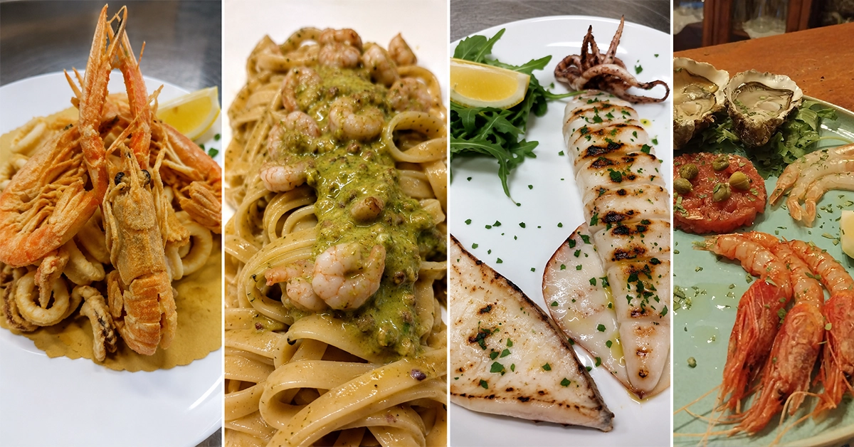 Piatti di pesce del nuovo menù della Trattoria La Lucciola a Sciacca