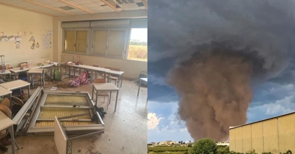 Maestra Loredana Maggio tra gli alunni nella scuola colpita dalla tromba d'aria a Marsala