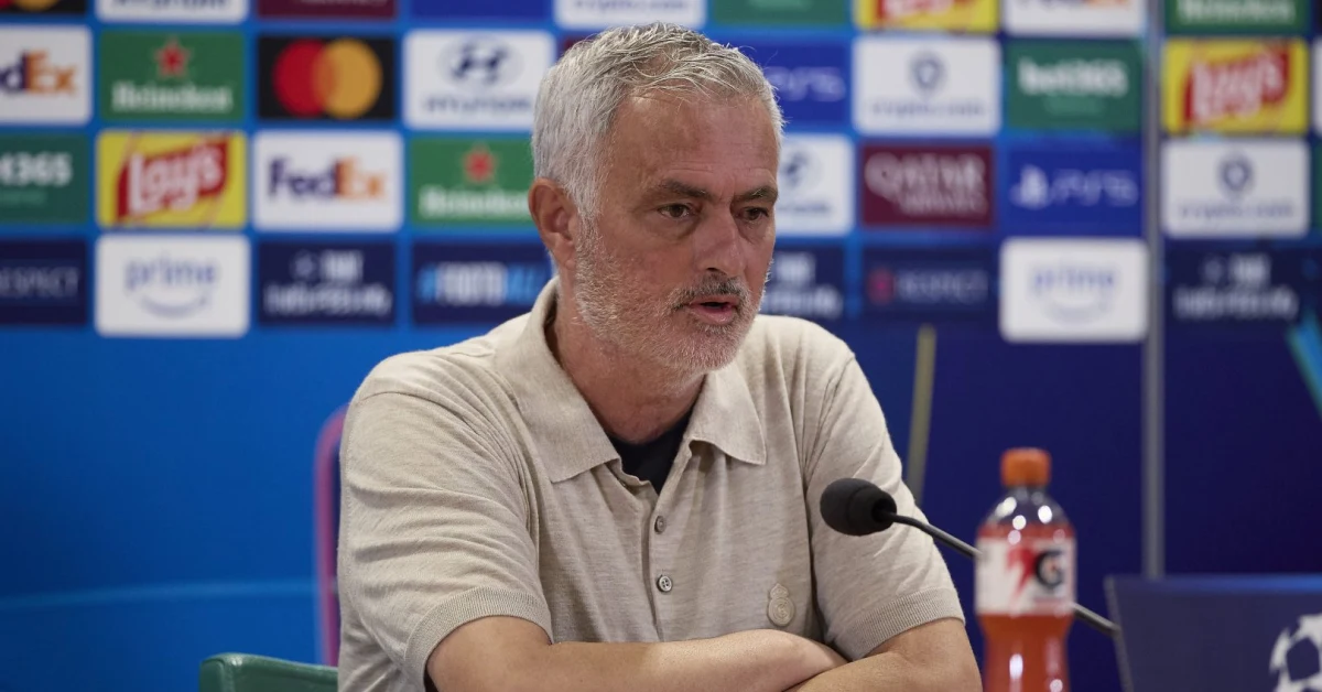 José Mourinho, allenatore del Real Madrid, parla ai microfoni alla vigilia di Roma-Real Madrid di Champions League