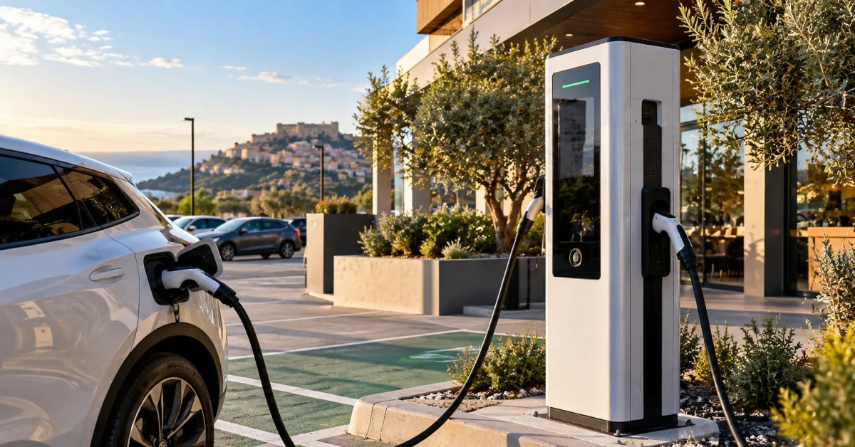 Colonnine di ricarica per auto elettriche installate nel parcheggio di un'azienda in Sicilia