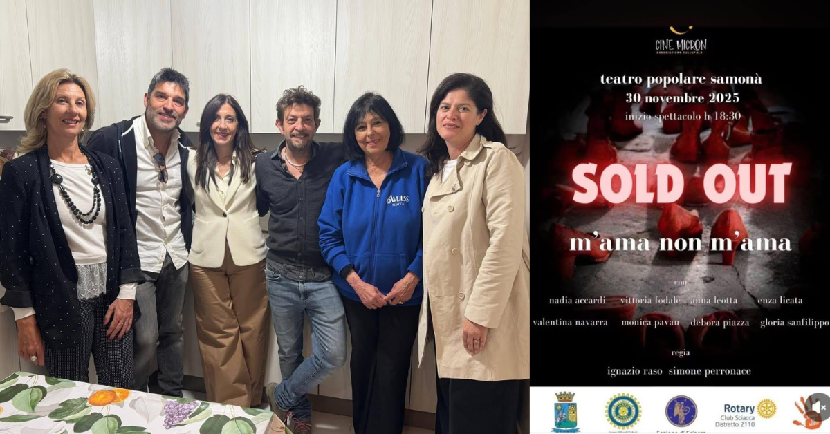 Gruppo di organizzatori e volontari a Sciacca per la donazione di una cucina all’Avulss grazie allo spettacolo teatrale “M’ama non m’ama” sold out