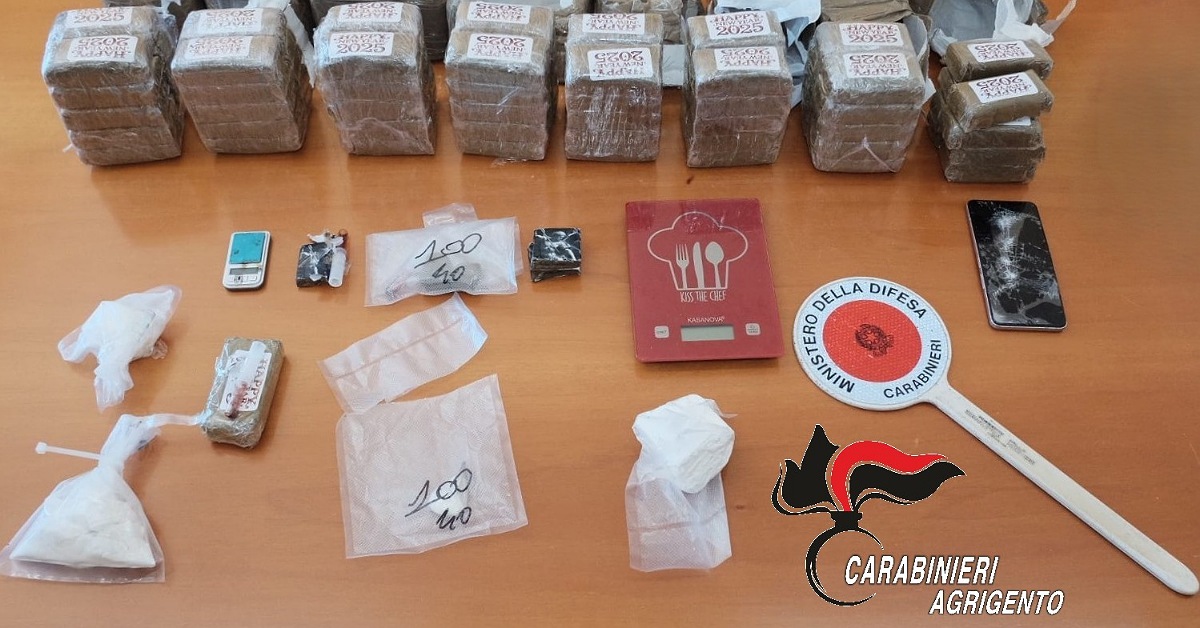 Sciacca, droga nascosta in casa: arrestato 28enne con oltre 8 chili tra hashish e cocaina