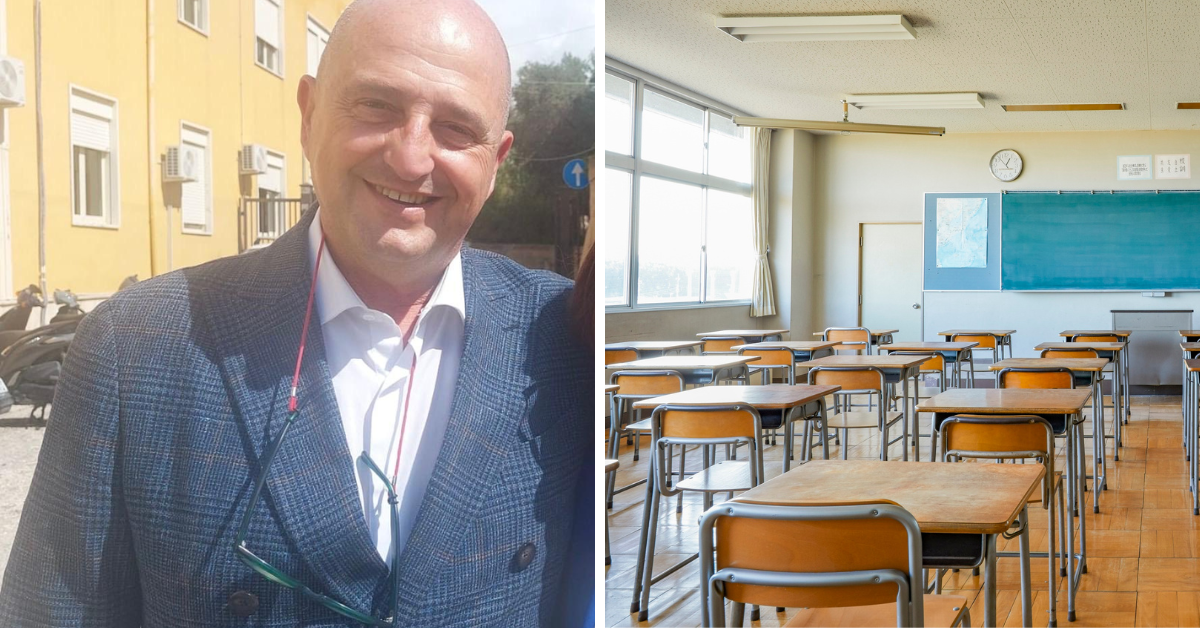 L'assessore Mimmo Turano e un'aula scolastica vuota