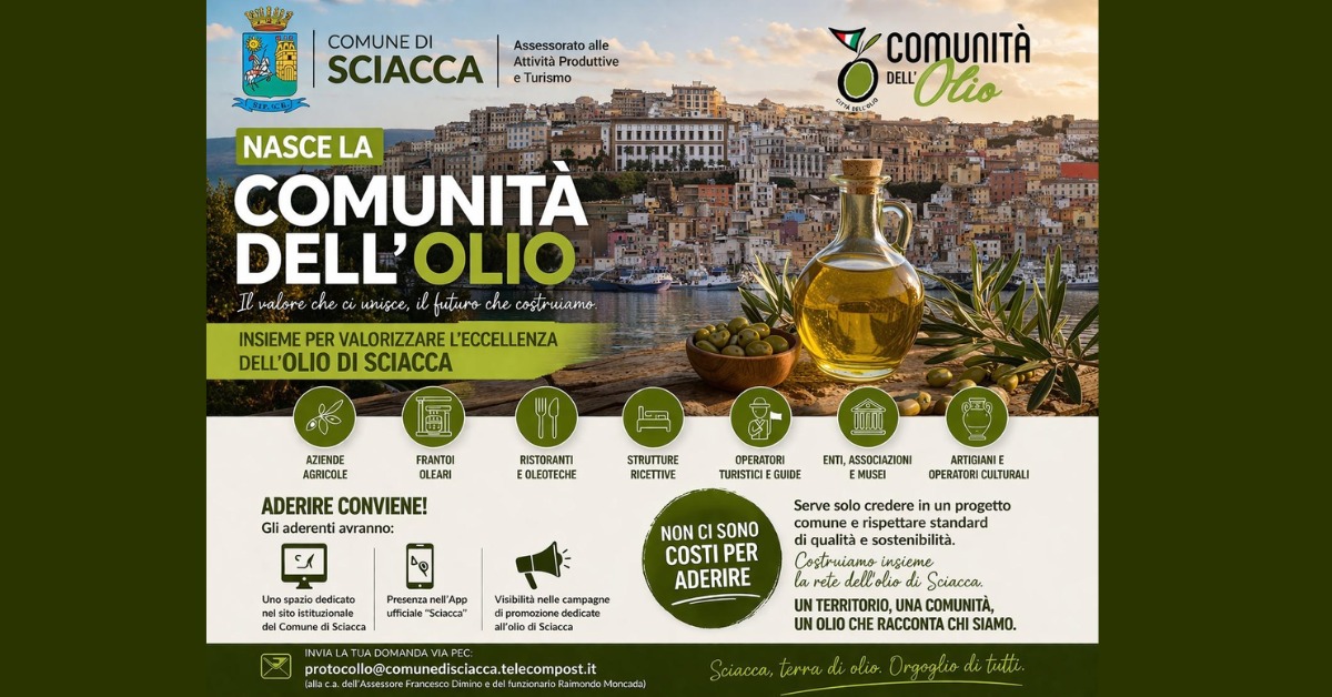 Comunità dell’olio di Sciacca: avviso pubblico per aderire