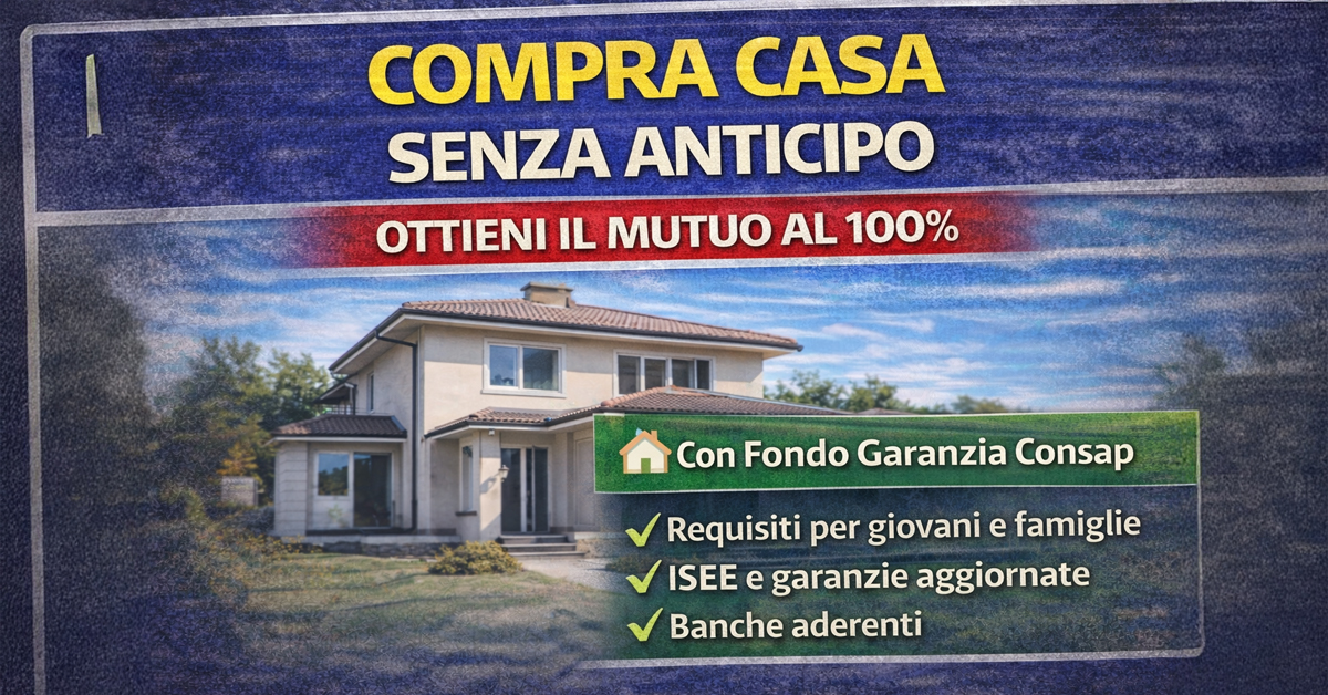 Comprare casa senza anticipo: come ottenere un mutuo al 100% nel 2026 con il Fondo Consap