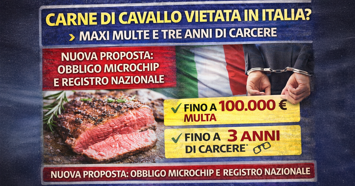 Carne di cavallo vietata in Italia? Maxi multe fino a 100mila euro e carcere: cosa prevede la proposta 2026
