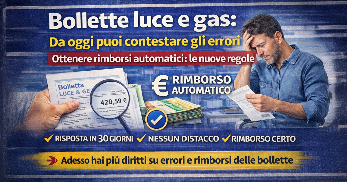 Bollette luce e gas: da oggi puoi contestare gli errori e ottenere rimborsi automatici. Ecco le nuove regole