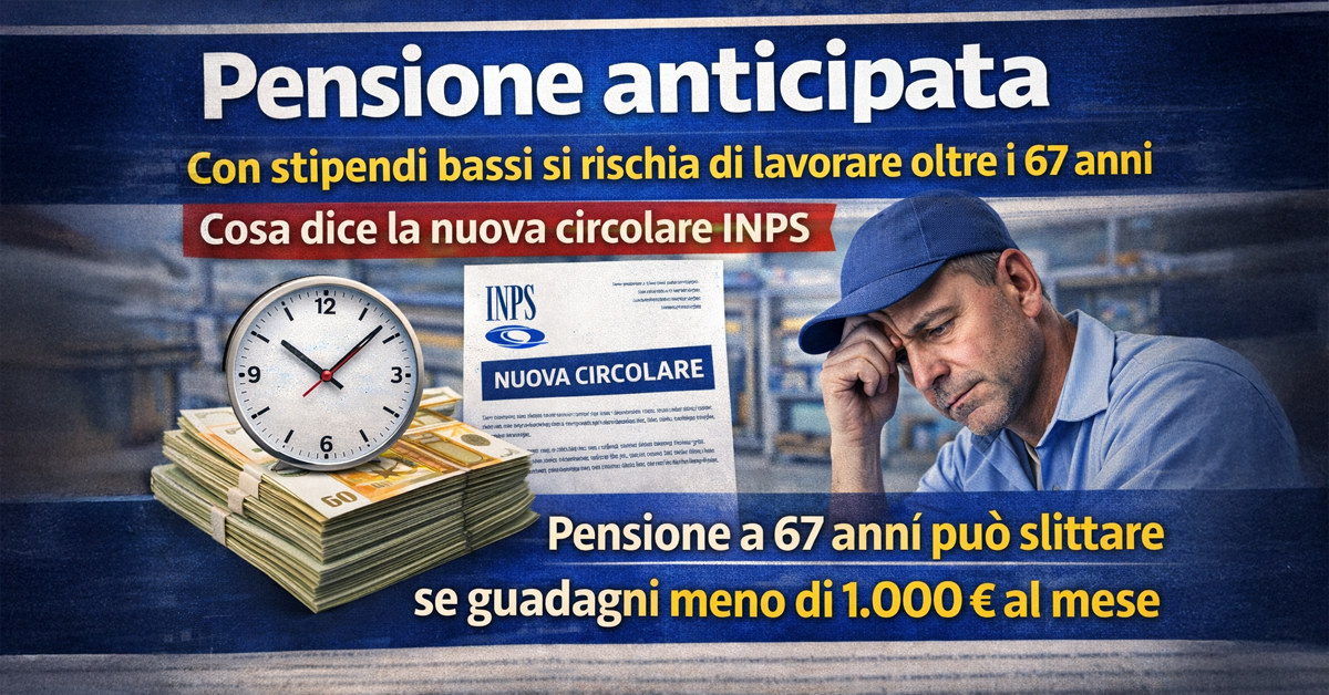 Pensione anticipata: con stipendi bassi si rischia di lavorare oltre i 67 anni. Cosa dice la nuova circolare INPS