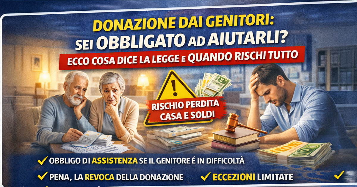 Donazione dai genitori: sei obbligato ad aiutarli? Ecco cosa dice la legge e quando rischi di perderla