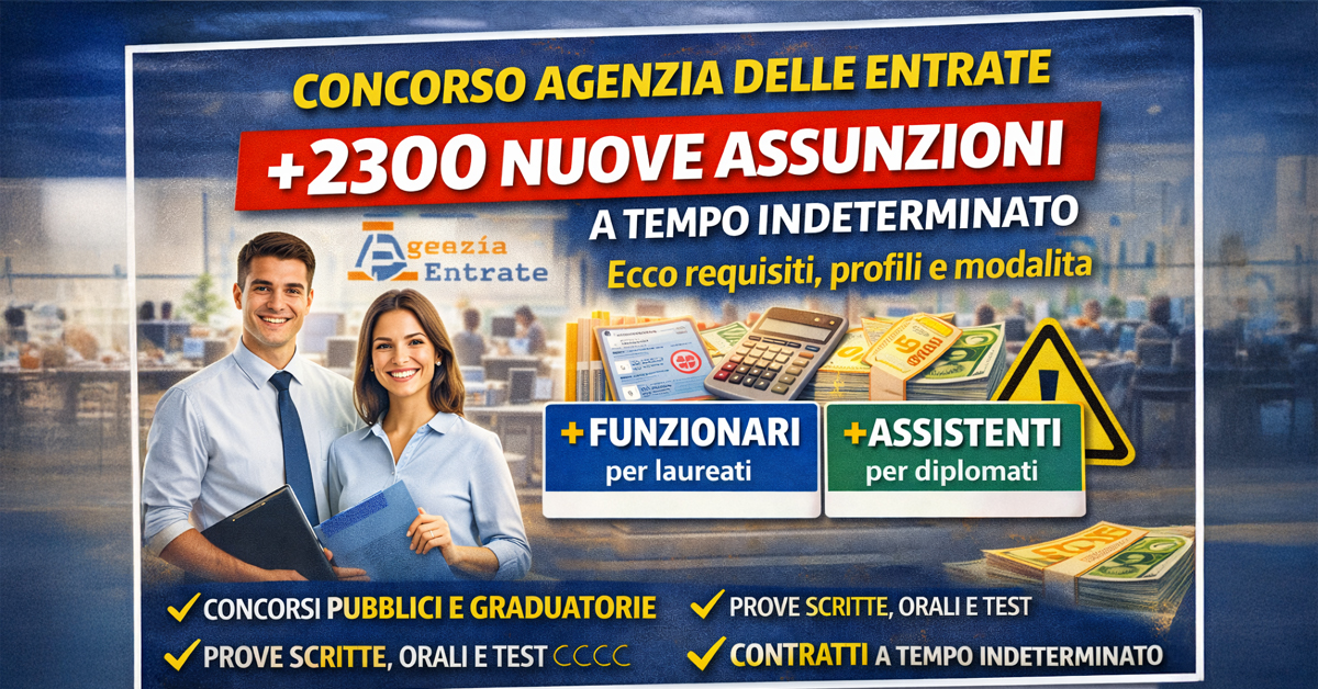 Agenzia delle Entrate: 2.300 assunzioni a tempo indeterminato, ecco i profili e come candidarsi