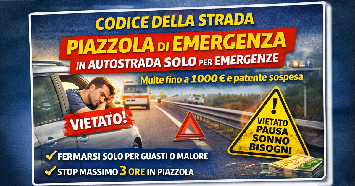 Codice della Strada: piazzola di sosta in autostrada solo per emergenze, multe fino a 1.000€