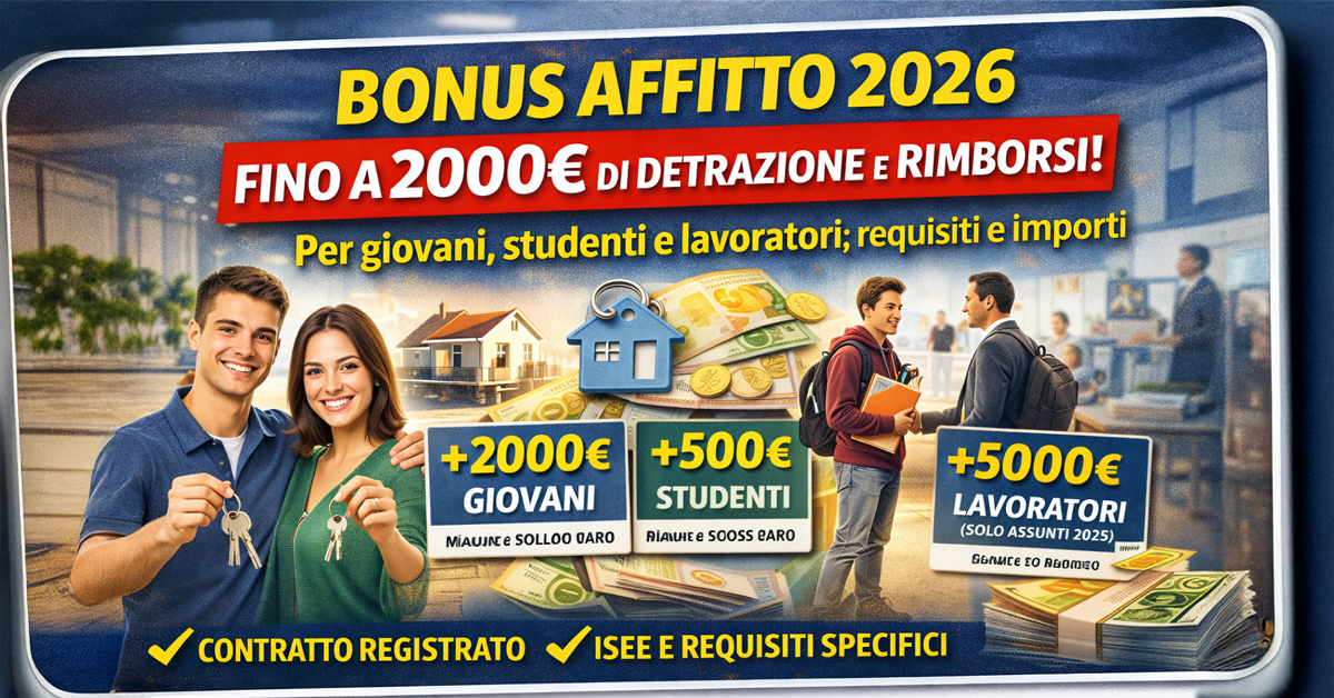 Bonus affitto 2026: fino a 2.000€ di detrazione e rimborsi per giovani, studenti e lavoratori