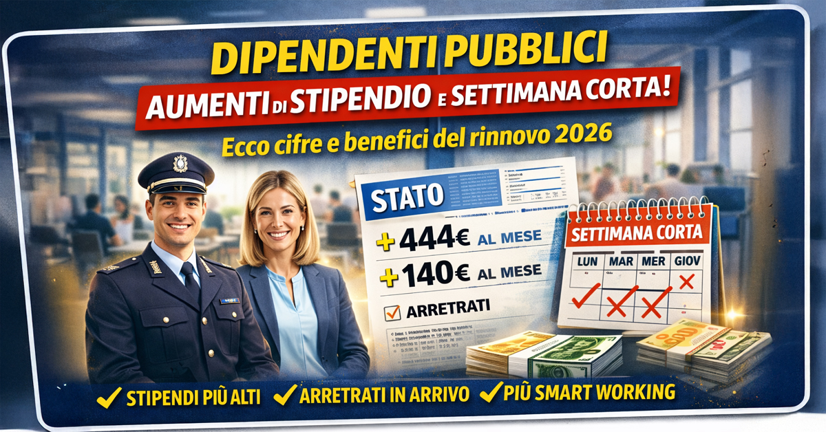 Dipendenti pubblici: aumenti in busta paga e settimana corta a 4 giorni, ecco chi ne beneficia