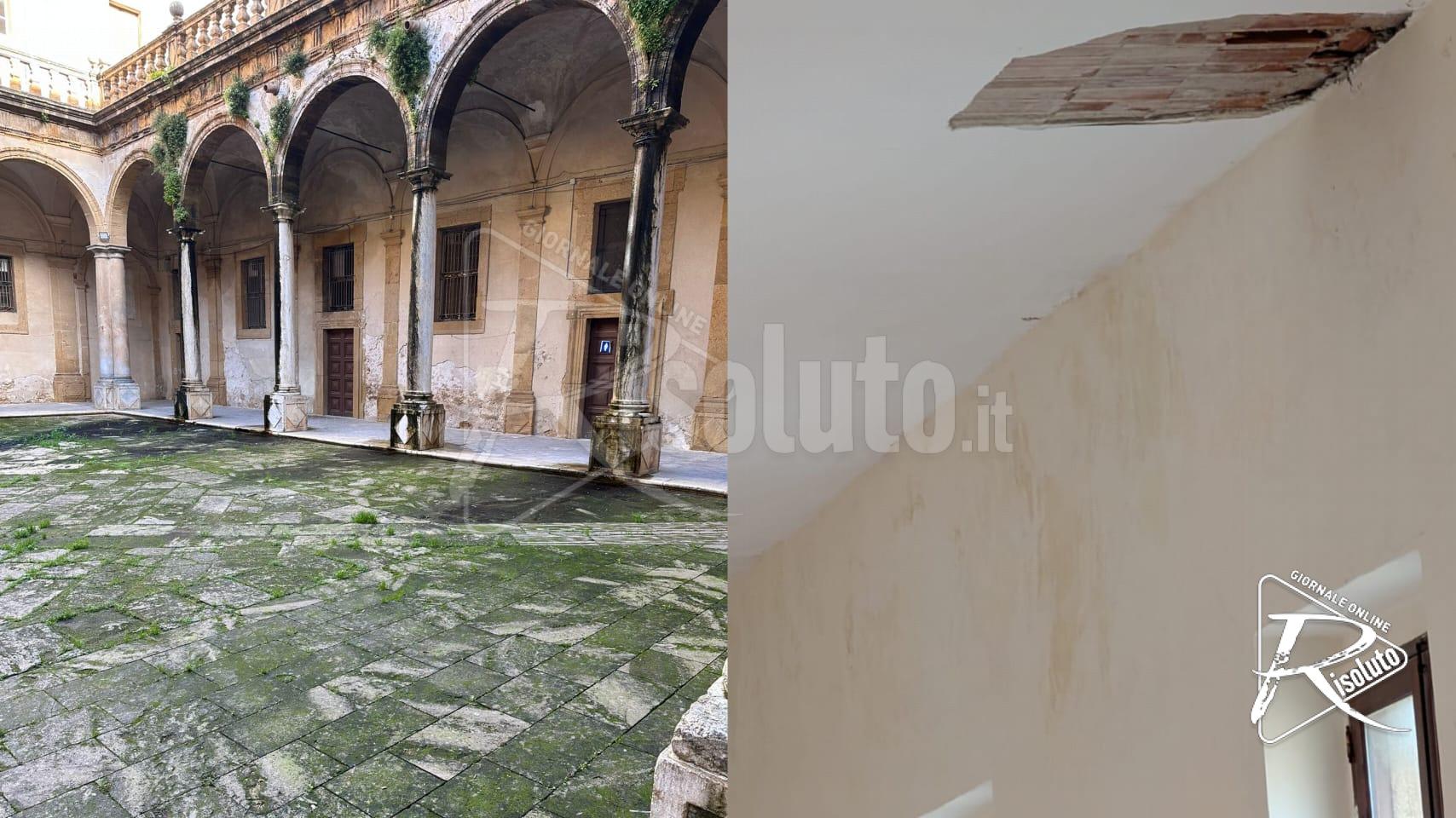Sciacca, degrado e pericoli all’atrio superiore e nei corridoi del Comune