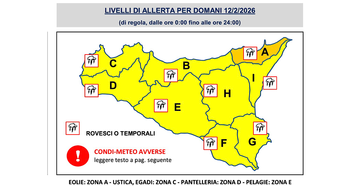Continua il maltempo in Sicilia, scatta l’allerta meteo