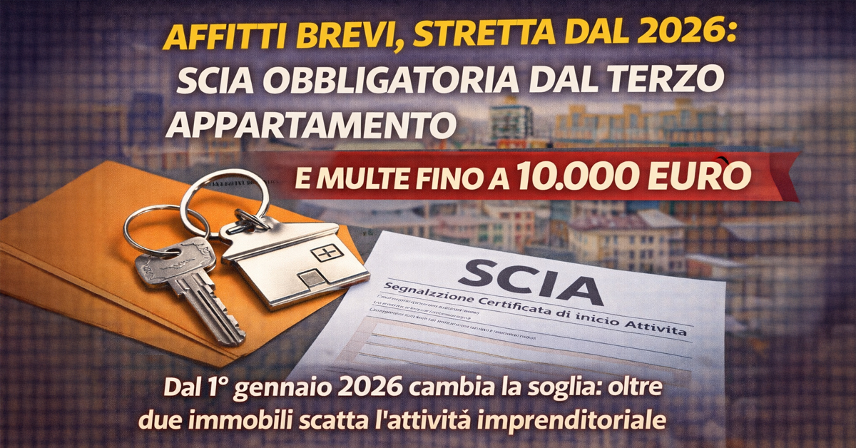 Affitti brevi 2026, scatta la SCIA obbligatoria dal terzo appartamento: multe fino a 10.000 euro per chi non si adegua