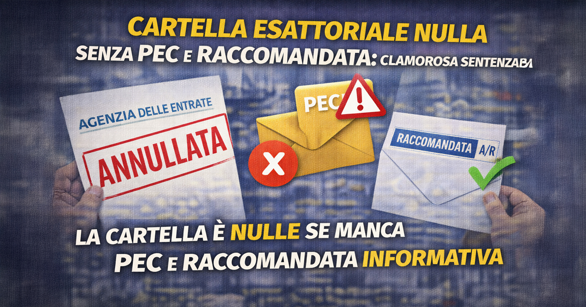 Cartella esattoriale nulla senza PEC e raccomandata A/R: nuova sentenza contro l’Agenzia delle Entrate