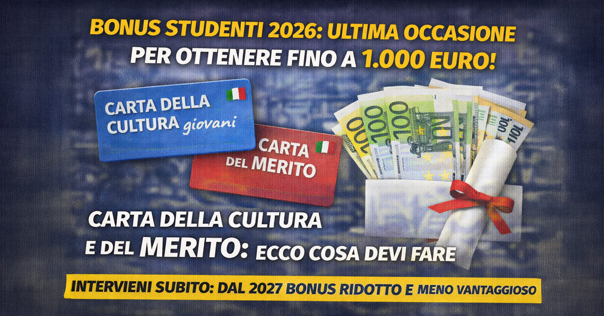 Bonus studenti 2026, ultima occasione per ottenere 1.000 euro con la Carta della Cultura e del Merito