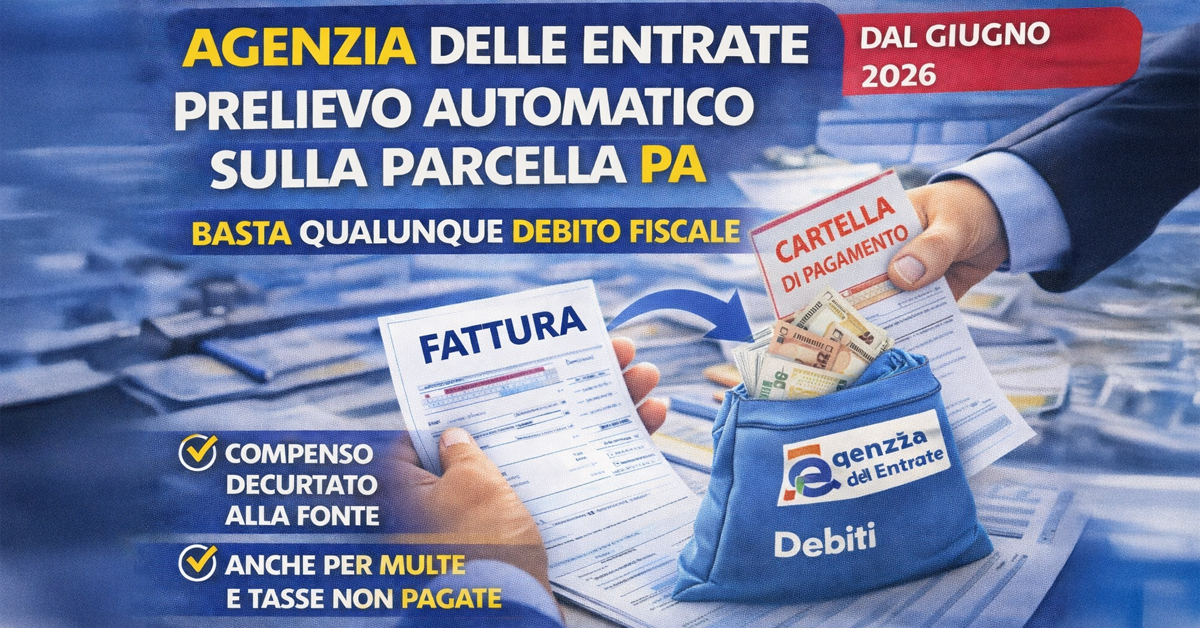 Agenzia delle Entrate, prelievo automatico sulla parcella per i pagamenti della PA: basta un debito minimo