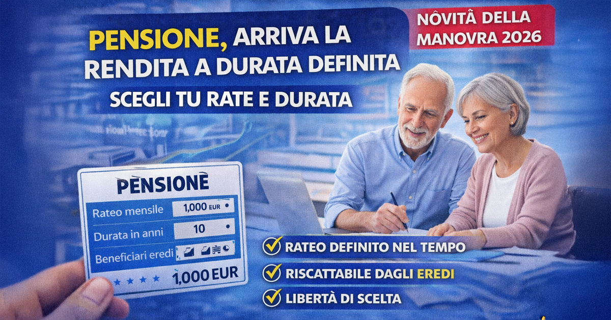 Pensione, arriva la rendita a durata definita: scegli tu rate e durata, e gli eredi possono riscattarla