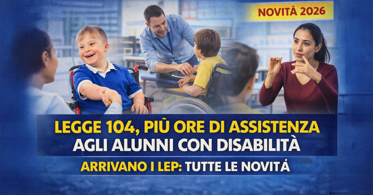 Legge 104, più ore di assistenza agli alunni con disabilità: arrivano i LEP. Tutte le novità del 2026