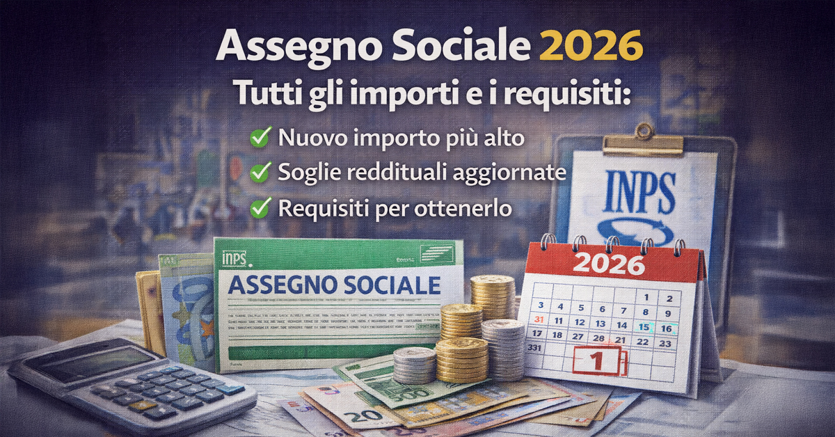 Pensione senza contributi nel 2026: come funziona l’assegno sociale INPS, importi aggiornati e requisiti