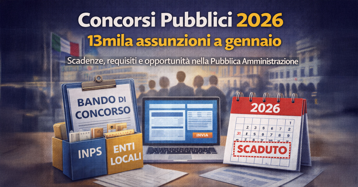 Nuovi concorsi pubblici gennaio 2026: 13mila assunzioni in tutta Italia, profili richiesti e scadenze