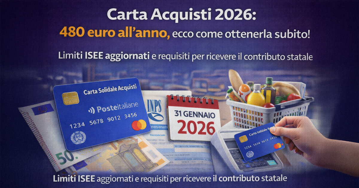 Carta Acquisti 2026: fino a 480 euro all’anno, come ottenere subito l’accredito, nuovi limiti ISEE e requisiti aggiornati