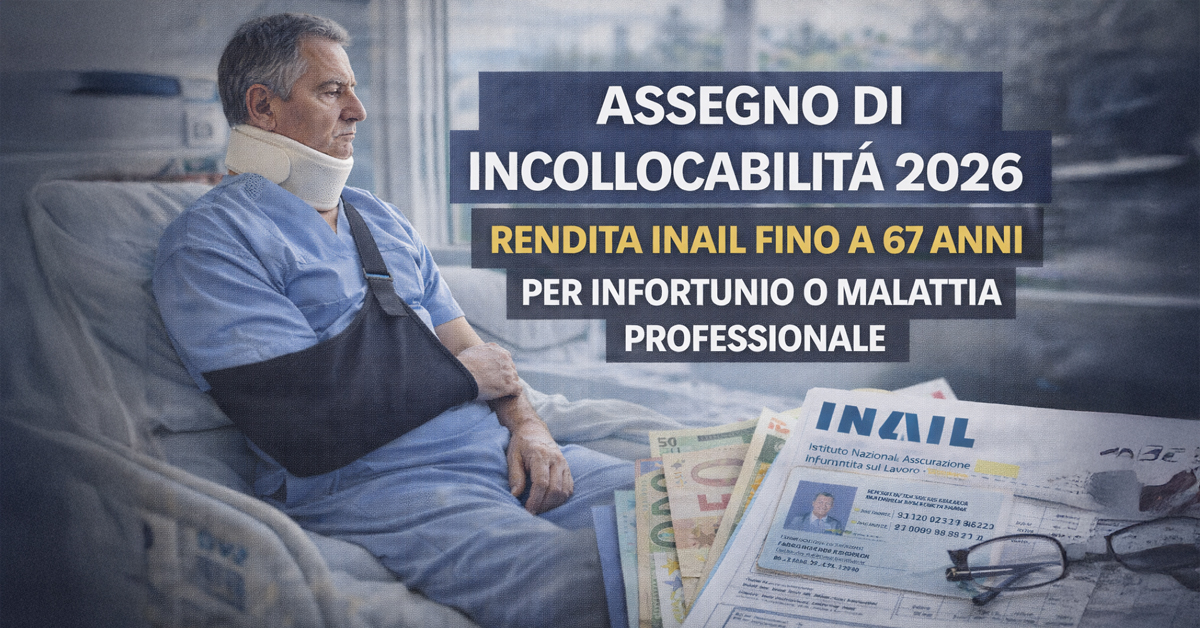 Assegno di incollocabilità 2026, rendita INAIL fino a 67 anni per infortunio o malattia professionale: cosa cambia