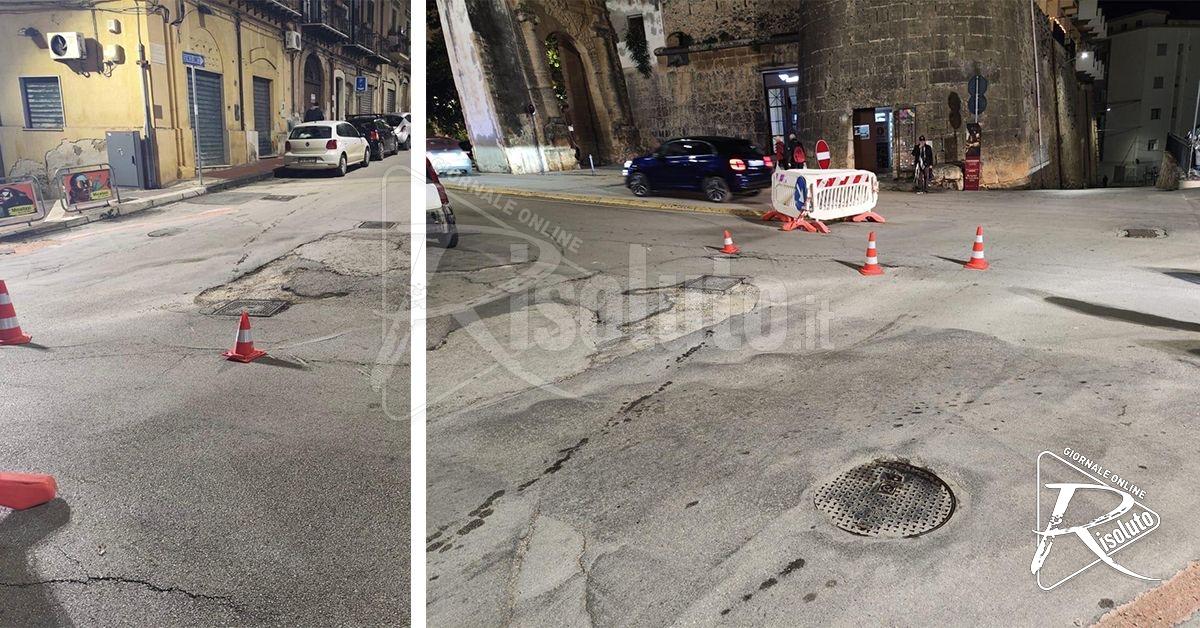 Cede la condotta fognaria, via Friscia Maglienti a Sciacca chiusa al traffico