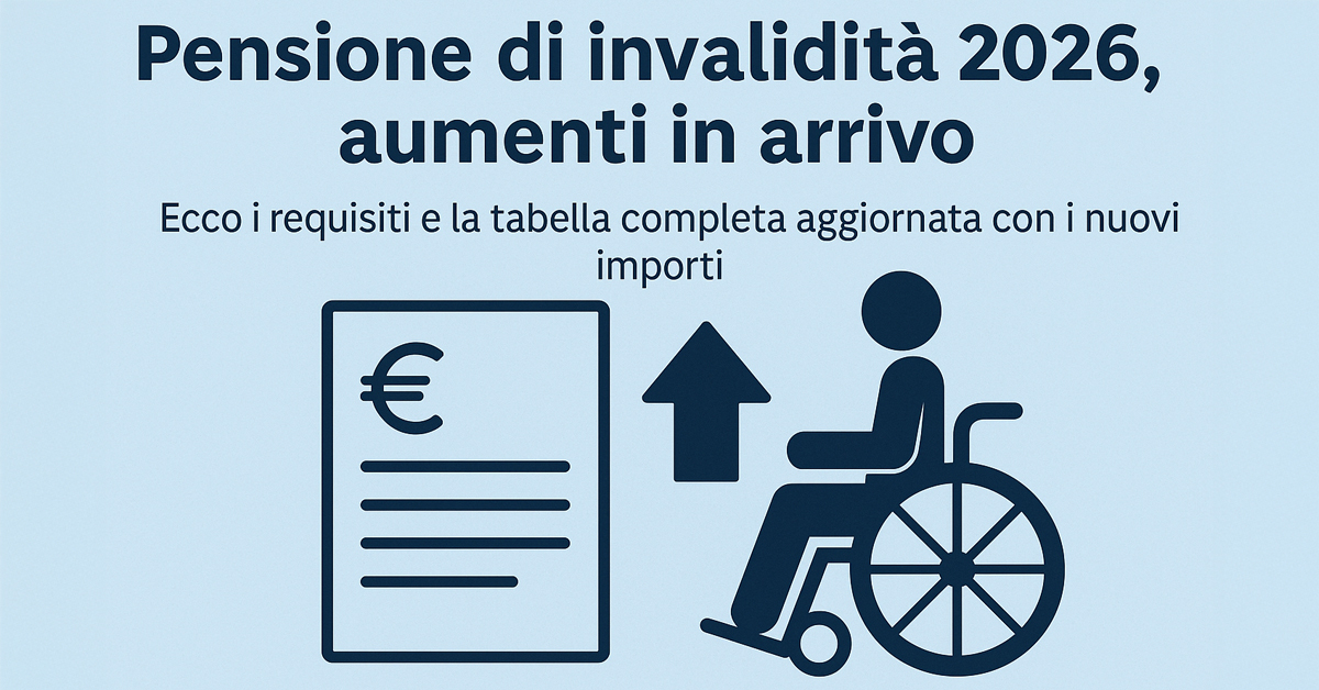 Pensione di invalidità 2026, aumenti in arrivo: ecco i nuovi importi, i requisiti e la tabella aggiornata