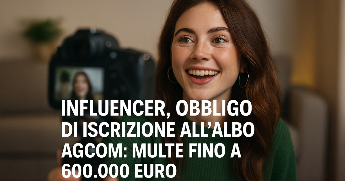 Influencer, scatta l’obbligo di iscrizione all’albo AGCOM: nuove regole e multe fino a 600mila euro