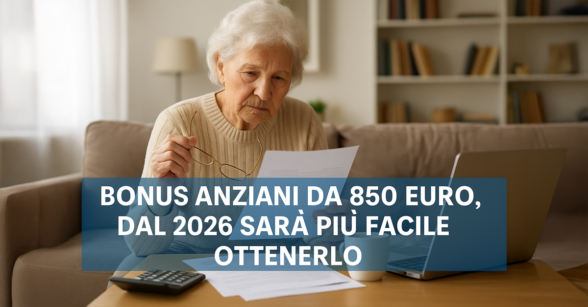 Bonus anziani da 850 euro, dal 2026 sarà più facile ottenerlo: sale la soglia ISEE nella nuova proposta del Governo