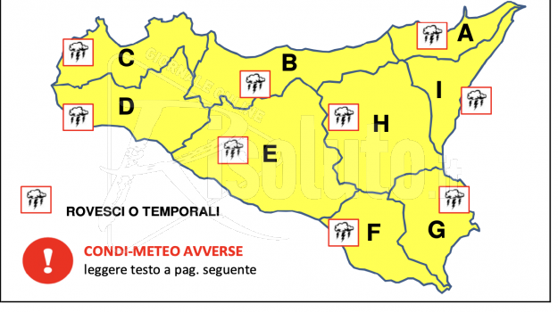 Allerta meteo gialla in Sicilia per domani, attesi piogge e temporali