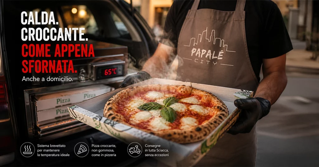 Pizza calda e croccante appena sfornata consegnata a domicilio da Papalè City a Sciacca
